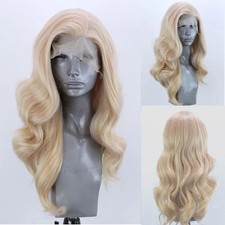 Long Wavy Blonde Hair Synthetic Lace Front Wigs 24Inch for Women Natural Durable