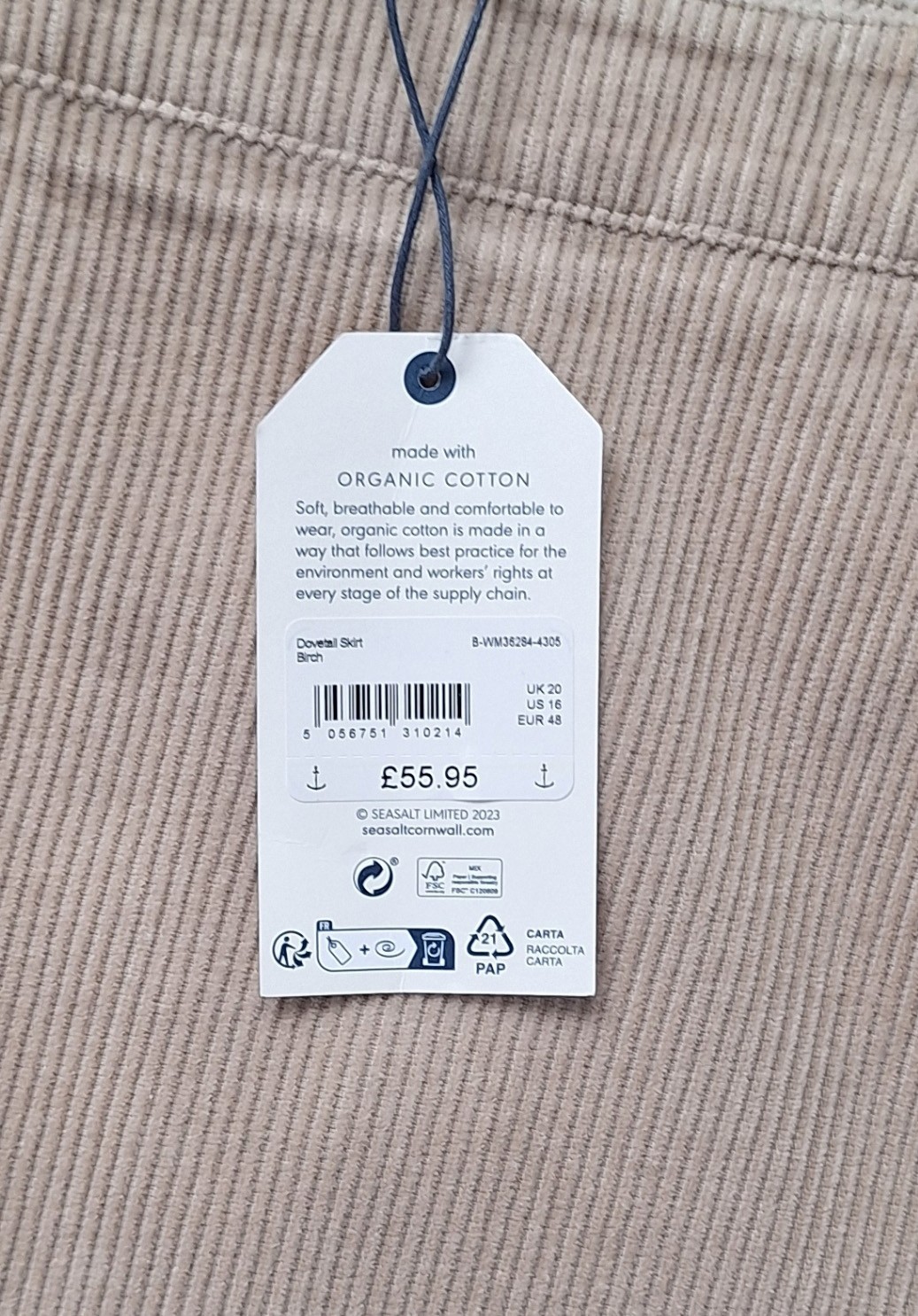 Seasalt Cornwall Dovetail Cotton Cord Skirt *Brand New* RRP £55.95 UK 20 image 4