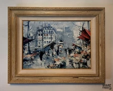 After Francois Claver Paris Flower Market La Madeleine Canvas Print 24x17 Framed