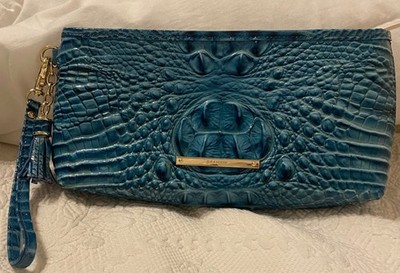 Brahmin Clutch Wristlet w/Tassel Turquoise Croc-embossed Leather