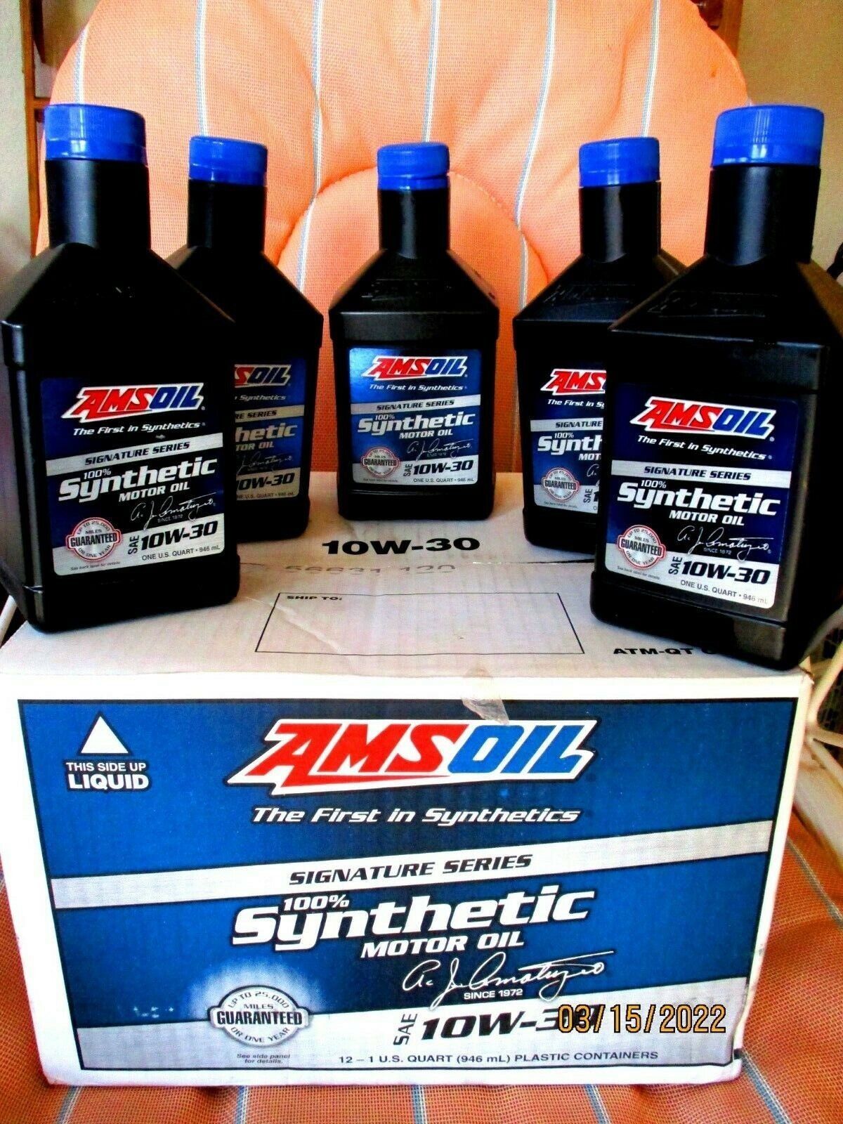 4.5 Quarts 100% Synthetic Motor Oil 10W-30  AMS Oil  Signature Series  25K 1 Yr