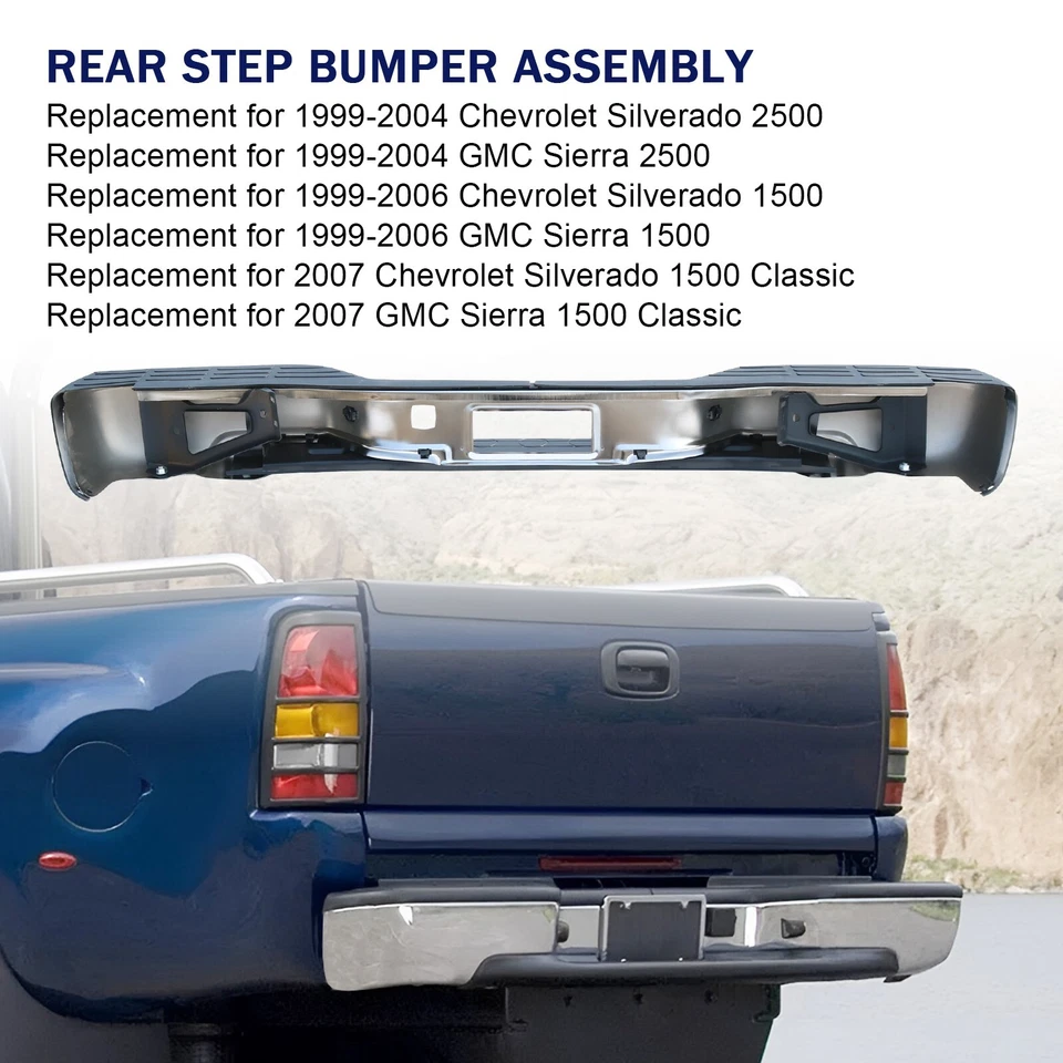 Chrome Rear Bumper For Chevy Silverado 1999-2007 for GMC Sierra 1500 2500 - Image 4 of 4