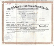 1946 THE HOLSTEIN-FRIESIAN ASSOCIATION OF AMERICA Certificate of Registry Butter