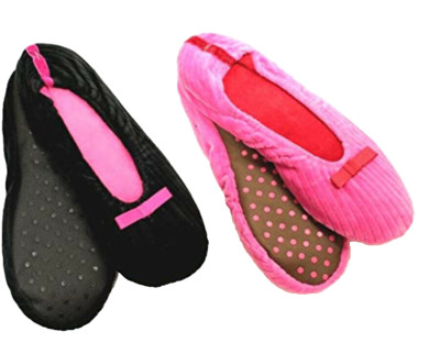 Legacy Pink and Black 2 Pair Ribbed Velour Ballet Slippers Medium ( 7-8)