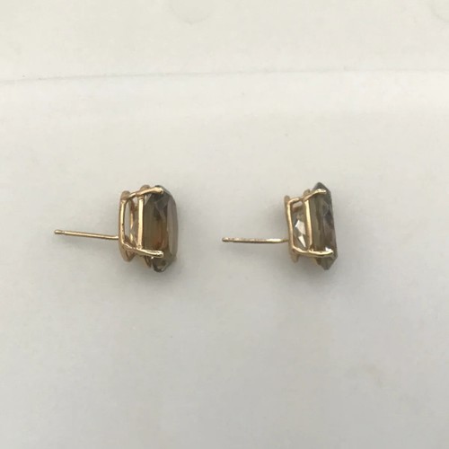14k Gelbgold Oval Smokey Topas Ohrstecker Größe 1/2 Zoll Gewichte 3,8 g - Bild 9 von 12