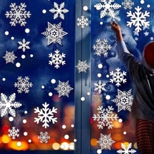 428pcs White Snowflakes Window Decorations Clings Decal Stickers Snow Flake