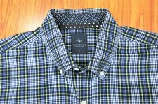 TAILORBYRD REGULAR FIT 100 COTTON SHIRT NAVY PLAID Sz LARGE, L
