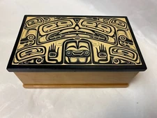 Vintage Boma Canada Carved Tribal Art Rectangle Wood Trinket Box with Lid