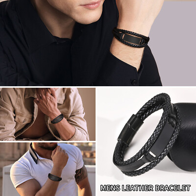 アクセサリー blackmeans leather bangle Black Braided Leather Bracelets Bangle for Men Free Customize