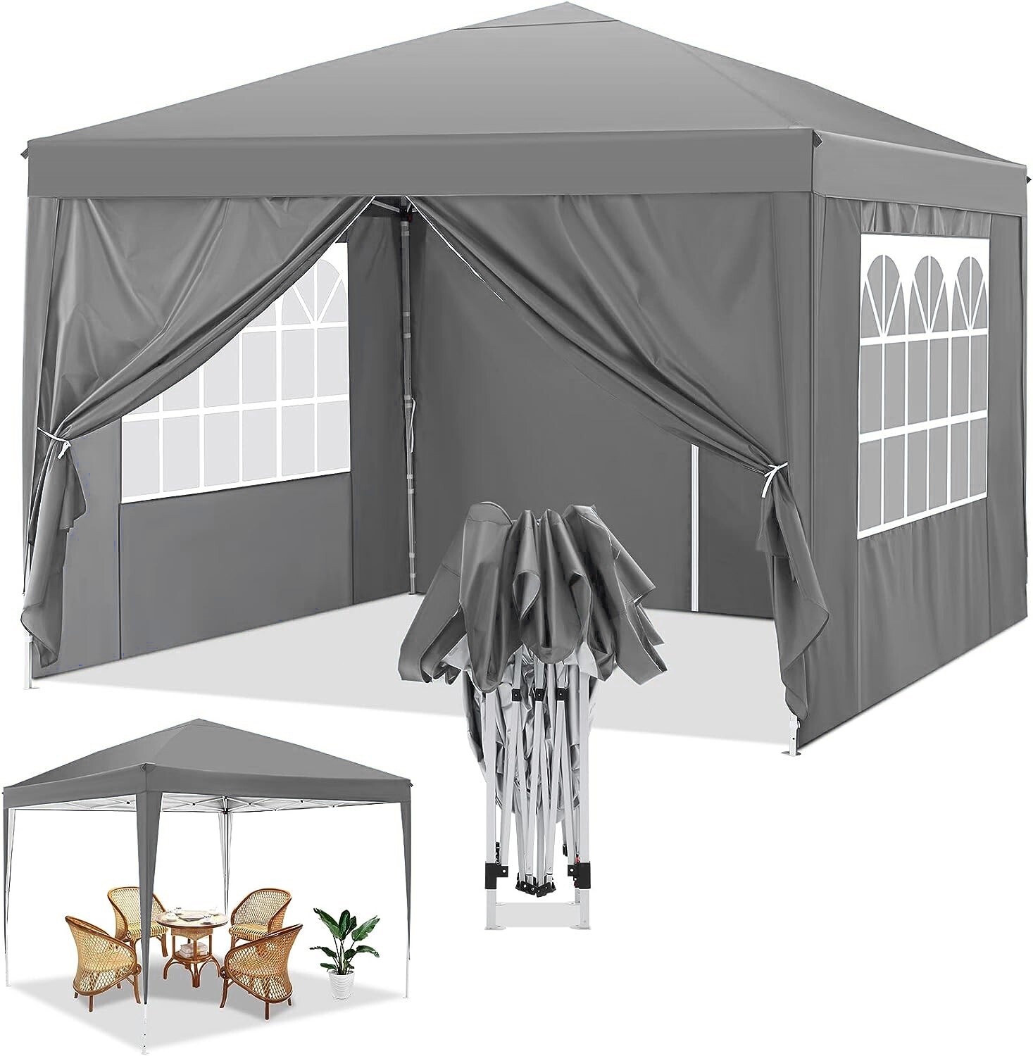 10'x10' Outdoor Pop-Up Canopy Tent, Waterproof Heavy Duty Gazebo w/ 4 Sidewalls