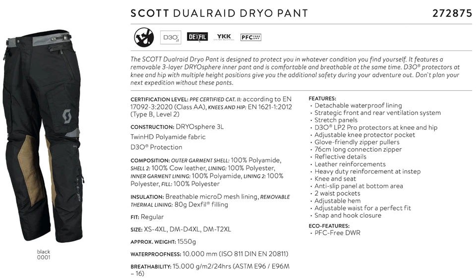 Adventure Motorcycle Trousers Scott Dual Raid Breathable Adventure Pants X-LARGE - Image 4 of 4