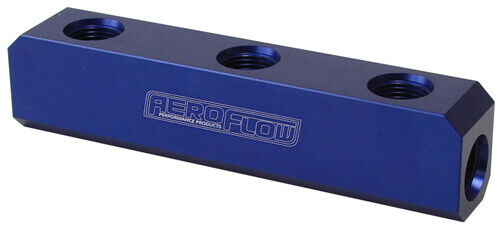 Aeroflow Fuel Block, Log Type -12ORB Blue 2 X-12 Side, 2X -12 Top AF457-12
