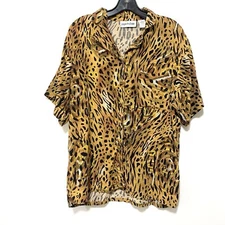 Emporio Gitano Womens L Animal Print Shirt, Short Sleeve Button Front Top Rayon