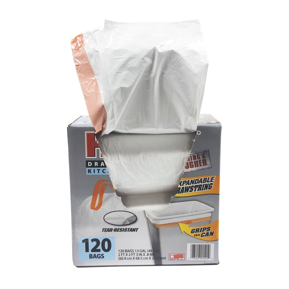 Tall Kitchen White Trash Bags, 13 Gallon, 120 Bags (Expandable