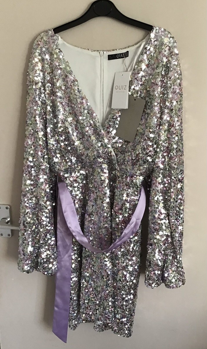 Gorgeous Sparkly Silver/Pale Lilac Sequin Party Dress Size 10 BNWT from QUIZ