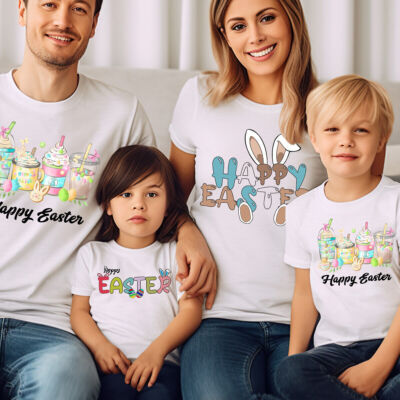 Frohe Ostern Hase T-Shirt Familie passende Passform Kurzarmshirt #ED21