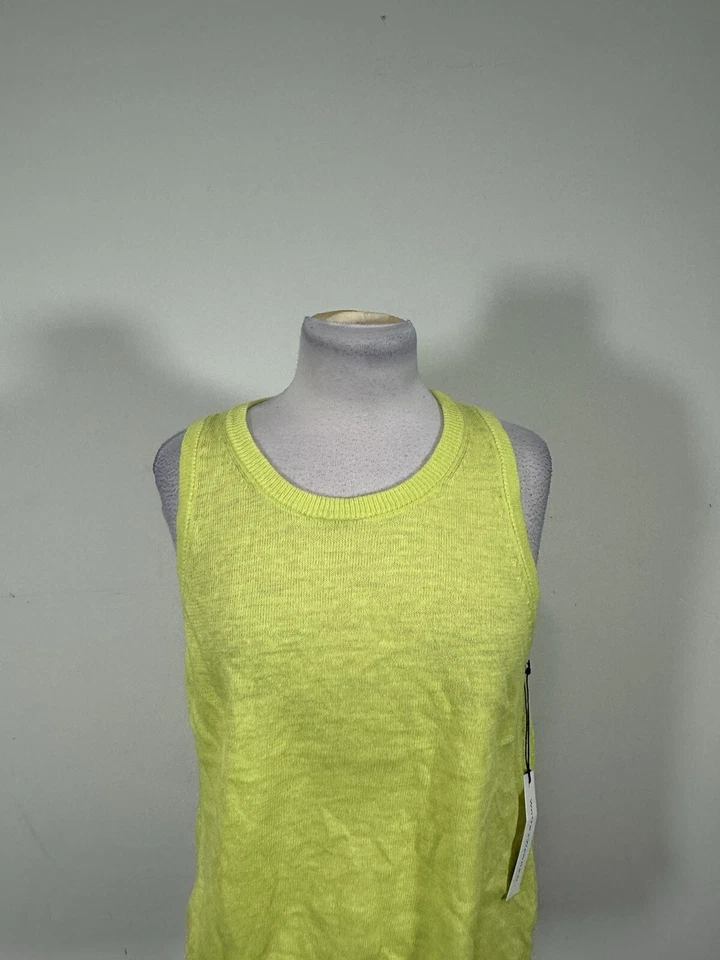 Camiseta sin mangas blanca Warren para mujer color amarillo neón mezcla de lino con ribete de ganchillo talla L Foto 2 de 4