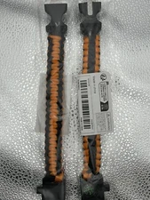 (2) Black & Orange Paracord Bracelet, Compass, With Fire Starter