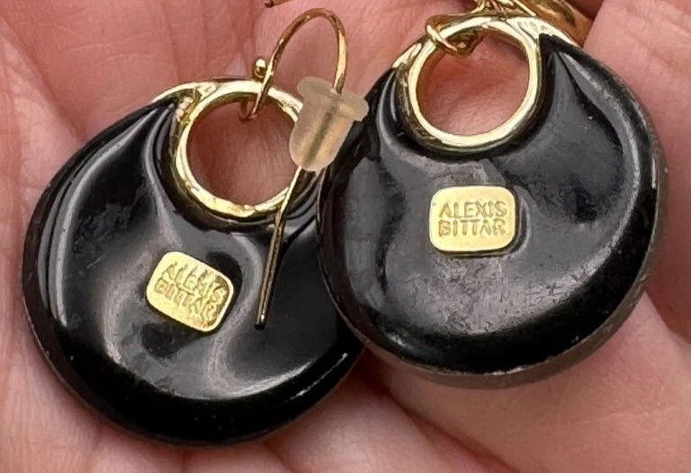 Alexis Bittar Earrings Gold Tone Black Resin Crescent Drop 1" - Image 3 of 4