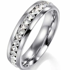 Men/Women CZ Couple Stainless Steel Wedding Ring Titanium Engagement Band 6-13