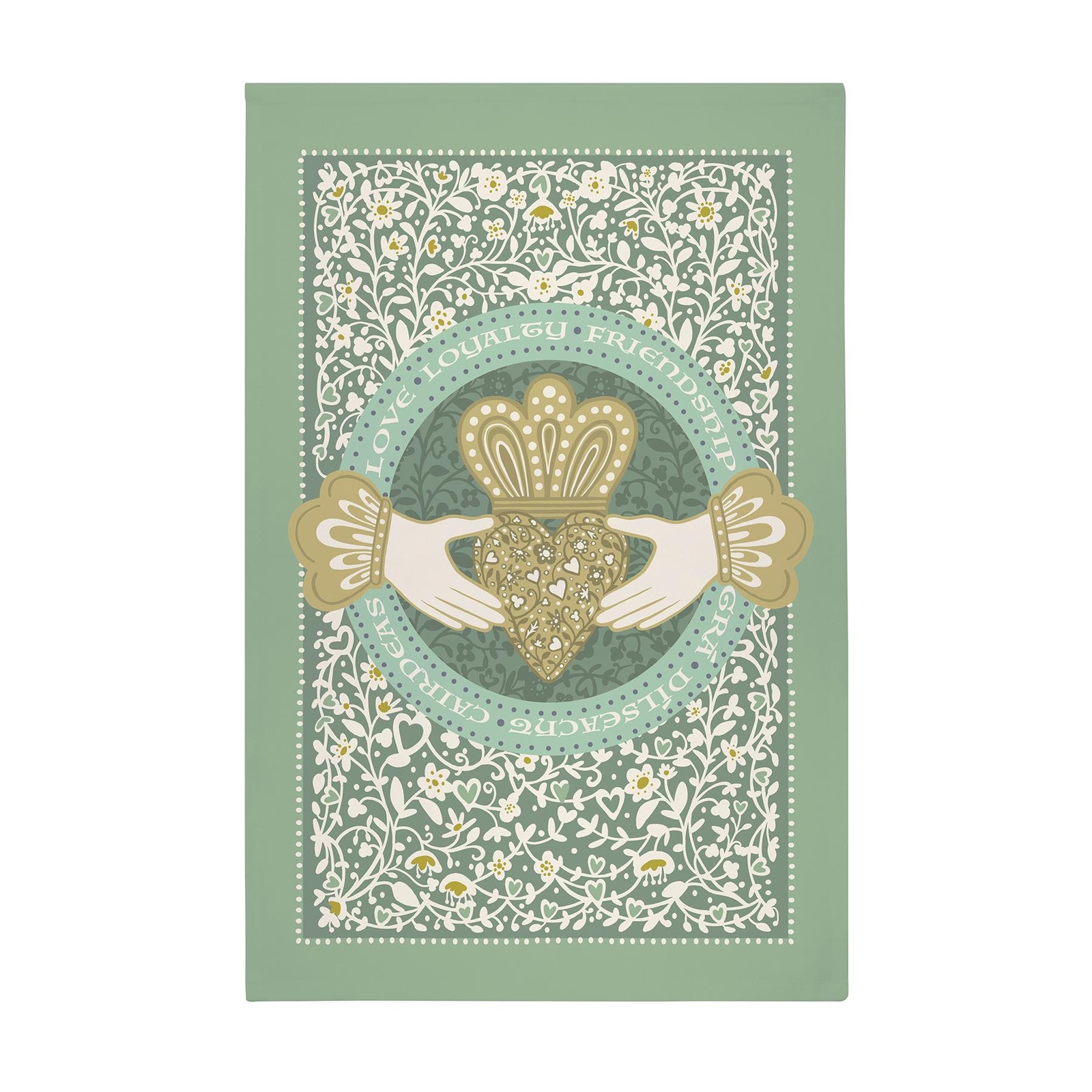 Cotton Tea Towel Ulster Weavers Claddagh Ring 100% Cotton Green