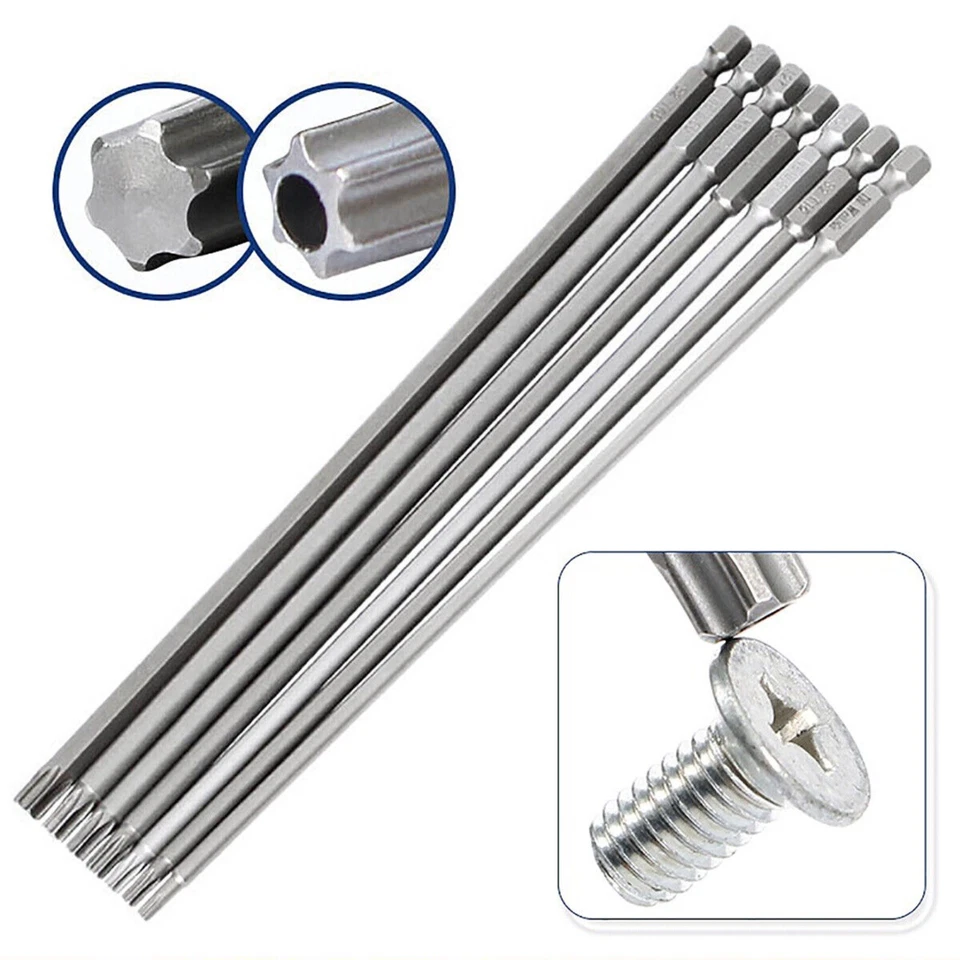 Torx Screwdriver Bit Set T8-T50 65-200mm Long Hex Security Magnetic Head S2 Tool - Image 2 of 4