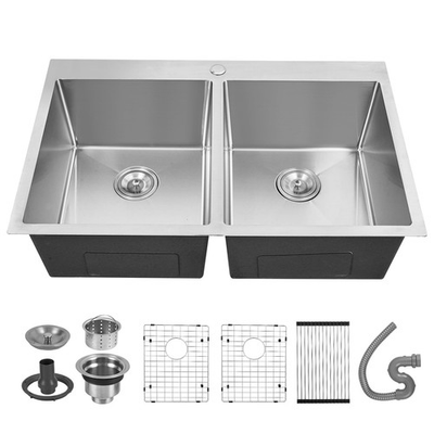 #ad Drop In Kitchen Sink Double Bowl 33x22Inch 16 Gauge Stainless Steel Kitchen Sink $159.79