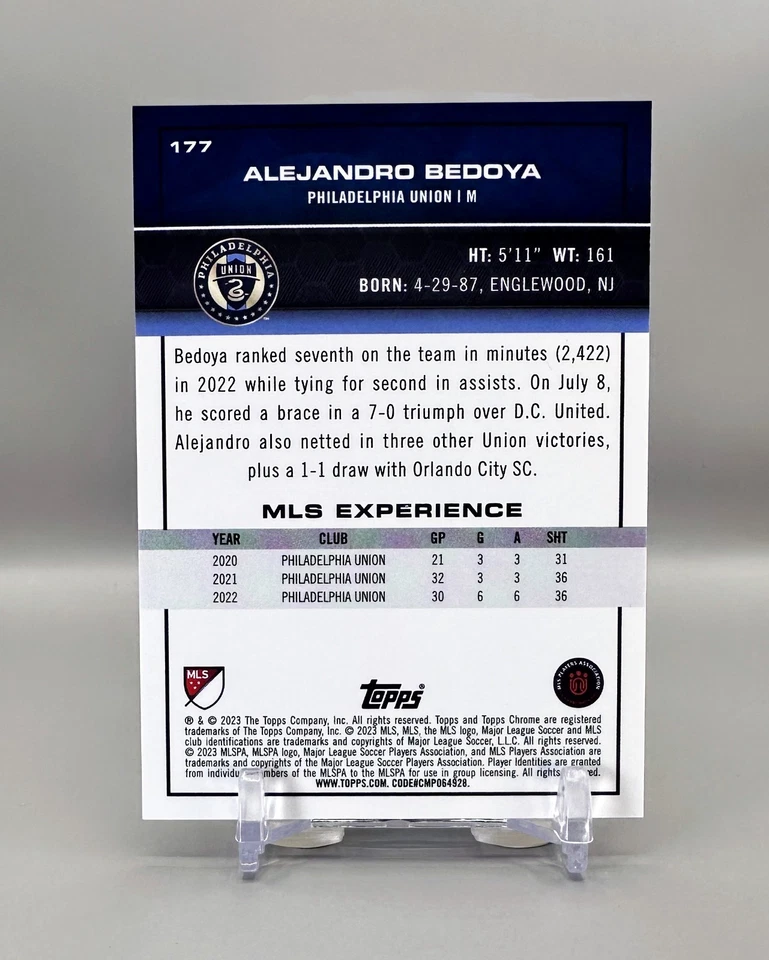 2023 Topps Chrome MLS Soccer #177 (Orange Refractor) ALEJANDRO BEDOYA [22/25] - Image 2 of 2