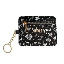 XOXO Women’s Mini Black Graffeti Print Saffiano Leather Key Card Id Coin Case Wa