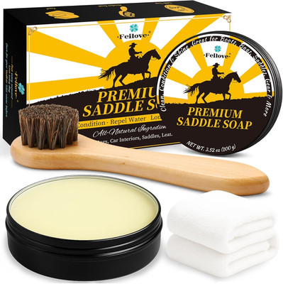 Saddle Soap Leather Cleaner & Conditioner Kit w/ Brush & Cloth   3.52oz
