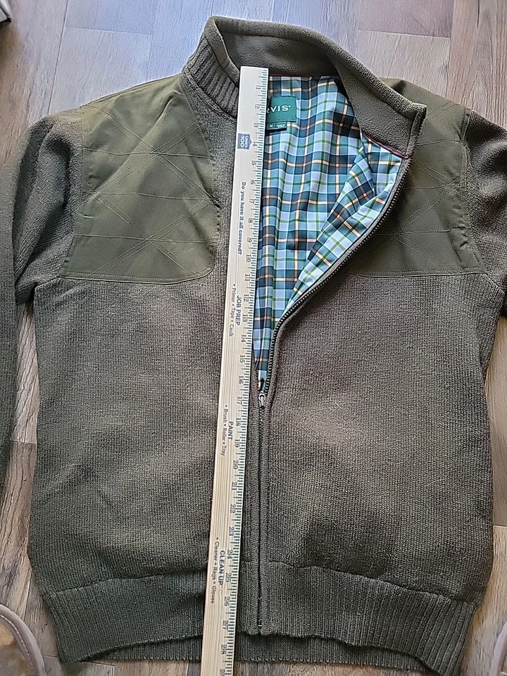 Chaqueta Suéter Orvis Para Hombre Mediana Verde Oliva Lana Cremallera Completa Forrada a Cuadros Foto 3 de 4