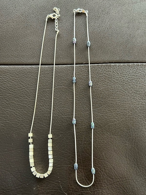 VTG. 1980s Style Necklace Lot X2 Metallic Cubes & Iridescent Retro 1 Day Ship!👍