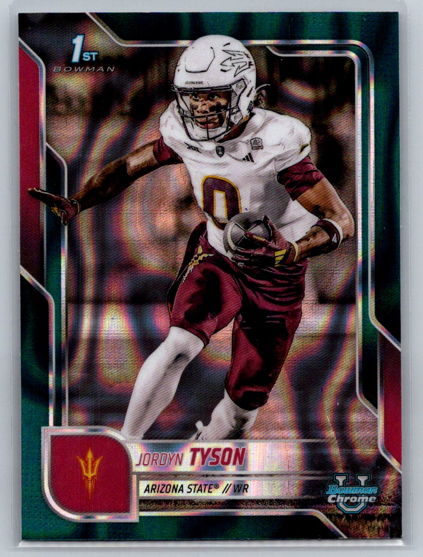2025 Bowman University Chrome #31 Jordyn Tyson Teal Lava Refractor