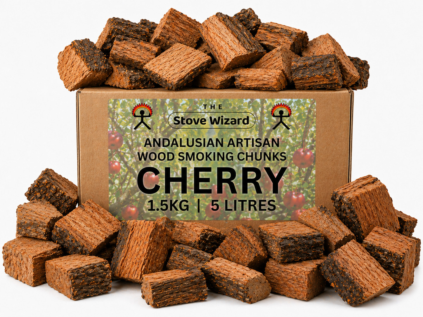 BBQ Smoking Wood Chips Cherry Chunks Premium Natural Smoker Fuel 1.5kg