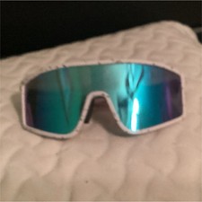 Shield Cycling Sunglasses White Frame Blue Mirrored Lens Lightweight Unisex