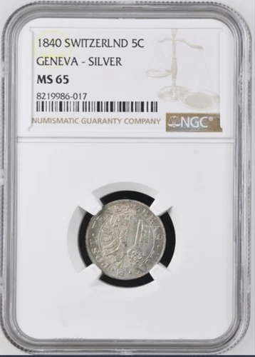 Switzerland, Geneva, 1840 Silver 5 Cents, NGC MS65-TOP POP