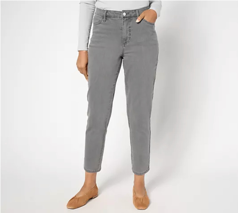 Susan Graver Women's Pants Sz 14 Regular Ankle Length Tapered Jean Gray A656554