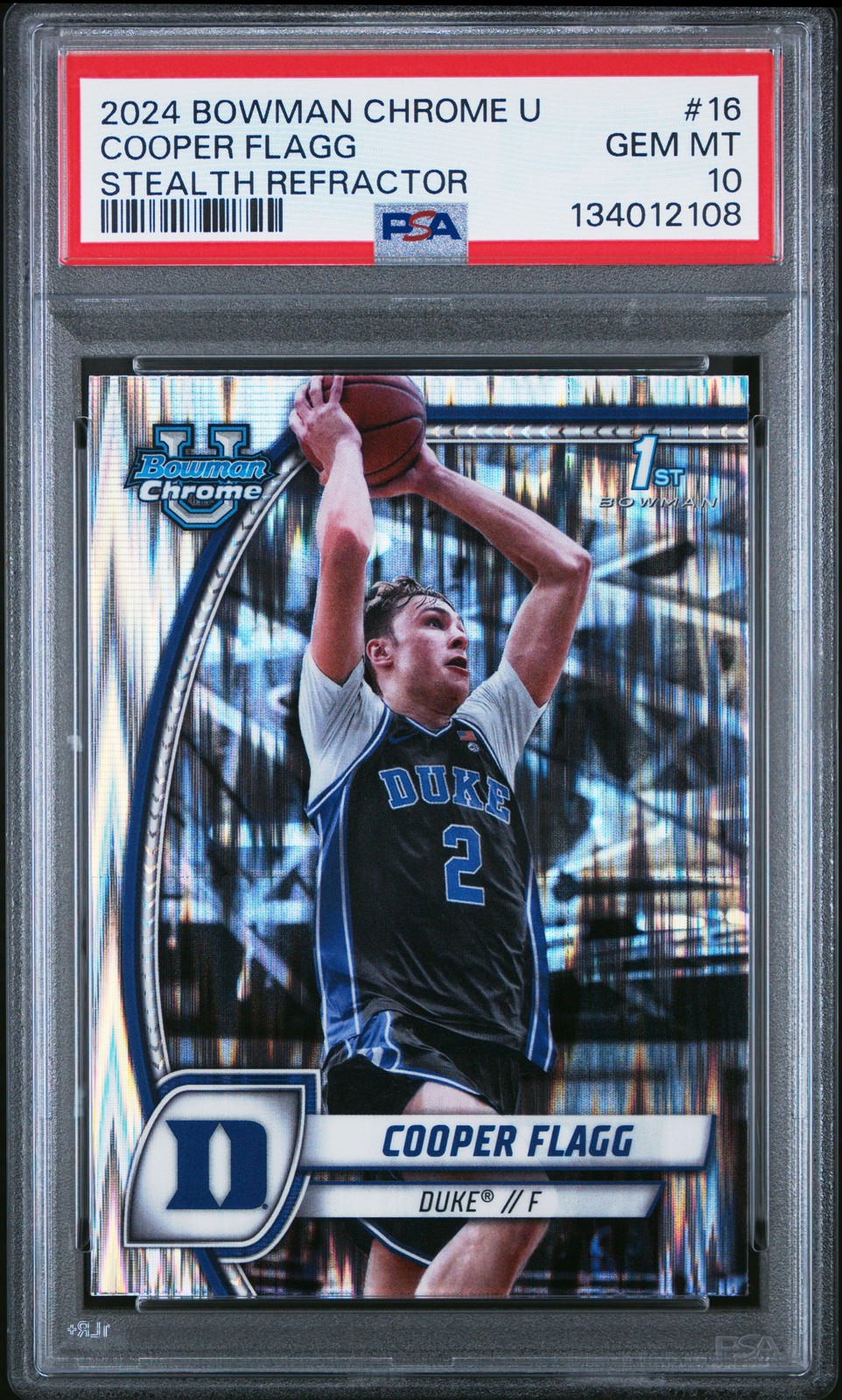 2024 BOWMAN CHROME UNIVERSITY STEALTH REFRACTOR #16 COOPER FLAGG PSA 10