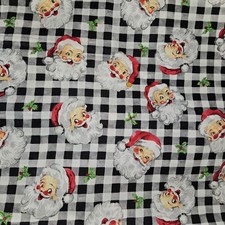 Merry Santa Claus Heads B/W Check Robert Kaufman Cotton Christmas Fabric BTY