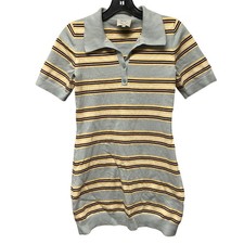 Reformation Striped Polo Mini Dress Light Blue Yellow Women's XS Glam City Chic
