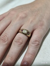 18ct Yellow Gold Edwardian Gypsy Band Ring Size  O½ Round Diamond & 2 Rubies