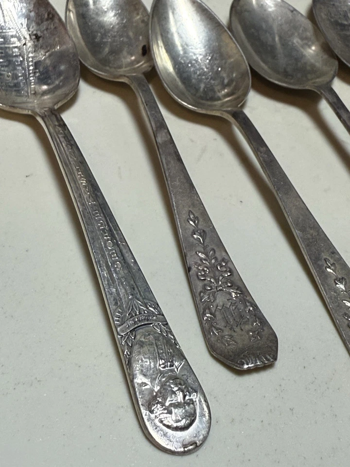 Lote de 4 cucharaditas vintage de plata de ley y 3 recuerdos, o patrón vintage Foto 3 de 4