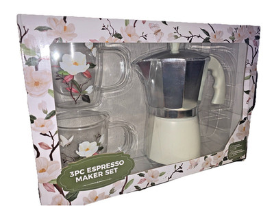 3 piece ESPRESSO MAKER SET by Cook Prep Eat Espresso Maker + 2 Cups