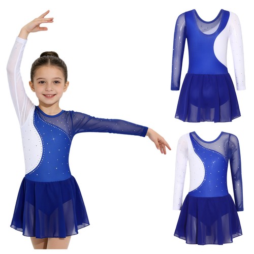 Kids Girls Dancewear Ballet Dress Contemporary Costume Rhinestone Dance Stage - Afbeelding 1 van 17