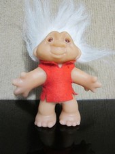 Vintage 1986 Thomas Dam Troll Doll White Hair Orange Black Eyes 4" w/ Clothes