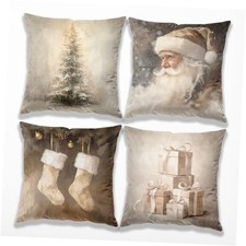 Neutral Christmas Santa Pillow Covers 18x18 Double-Sided,Vintage 24 Color