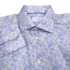 Eton Contemporary Fit Pastel Blue Motif Print Dress Shirt Mens Large - 16.5 / 42