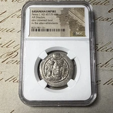 Rare Authenticated by NGC Sasanian Empire Peroz - AD 457/9-484 AR Drachm.