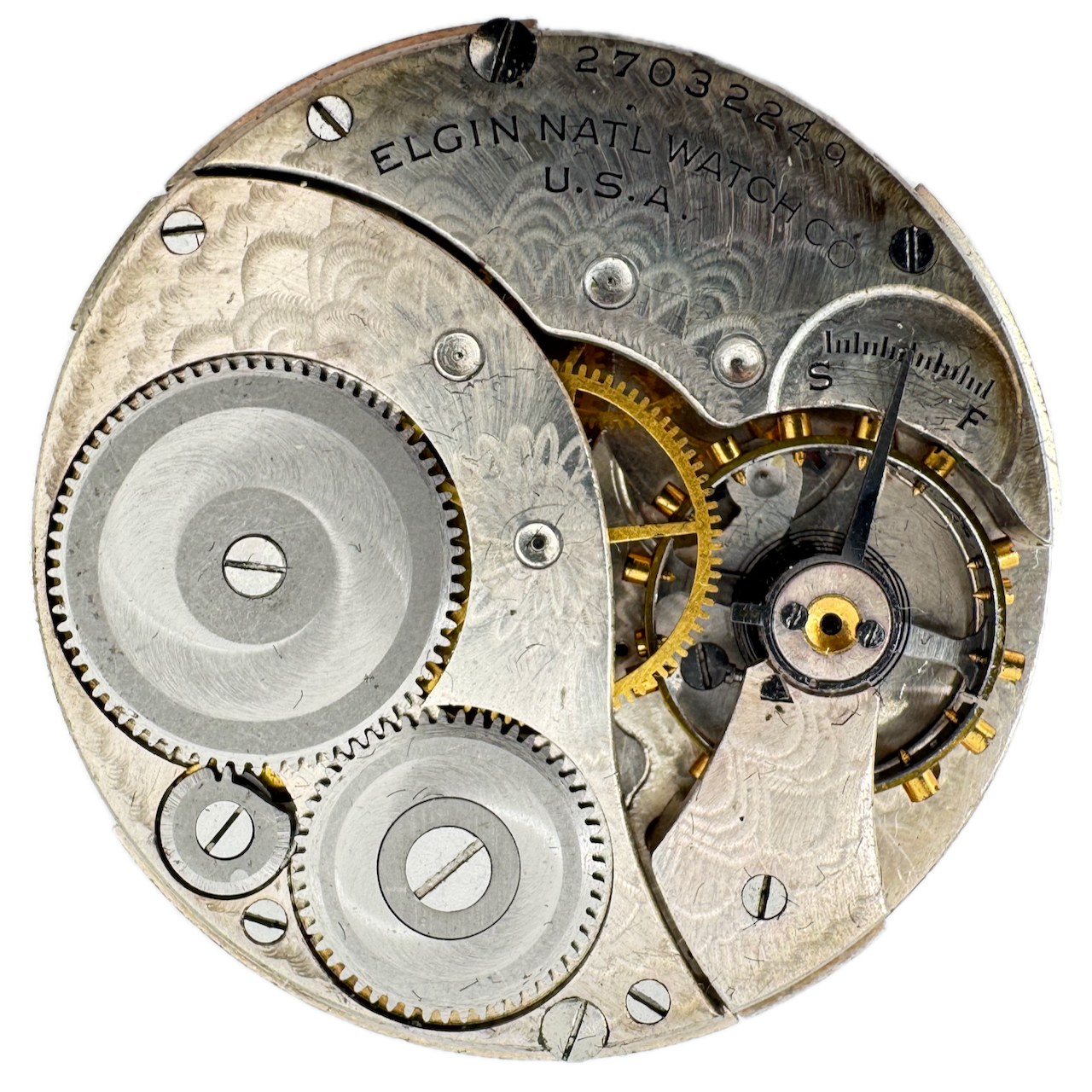 Antique 12s 1925 Elgin Pinstriped 7 J Mechanical Pocket Watch Movement 303 USA