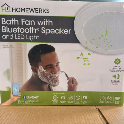 Home Netwerks 7130-18-BT 80 CFM Exhaust Fan, Wireless Speaker, and LED  Light